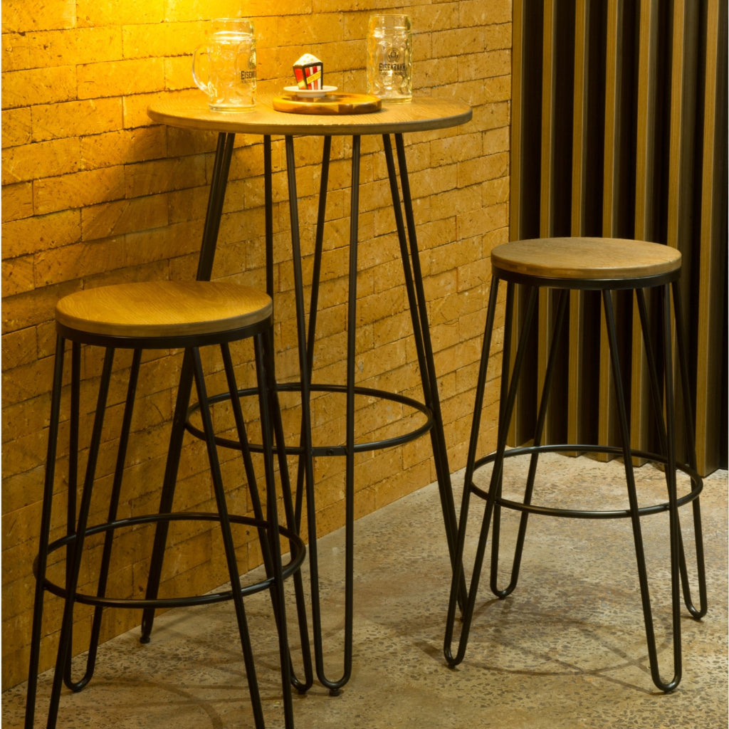 Banqueta alta con asiento de madera - 76x57 cm