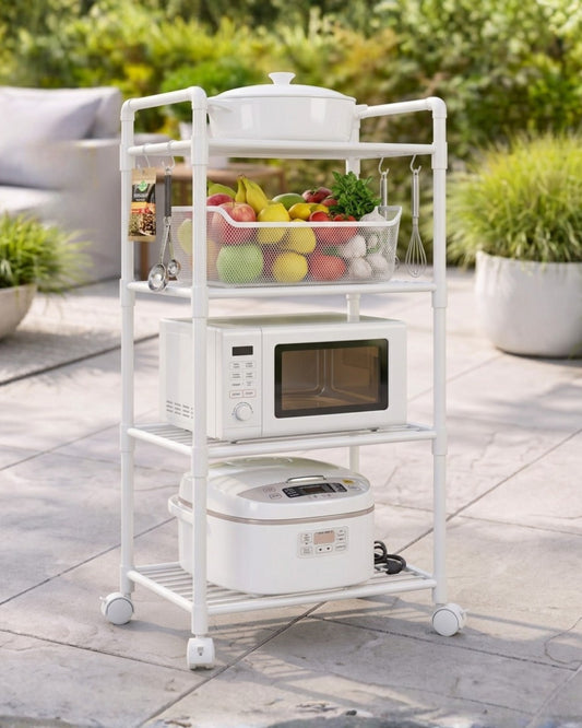 CARRITO METAL BLANCO C/GANCHOS 4 ESTANTES