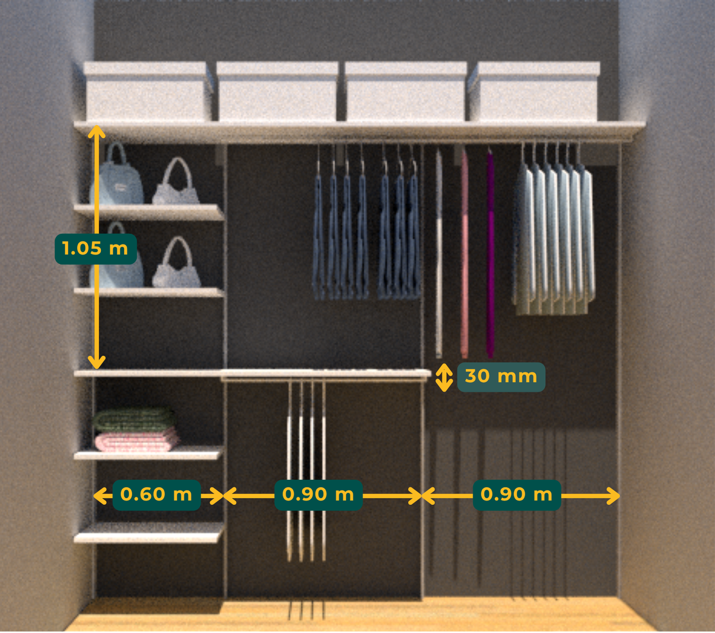Vestidor de melamina 240X210CM - Modelo 1